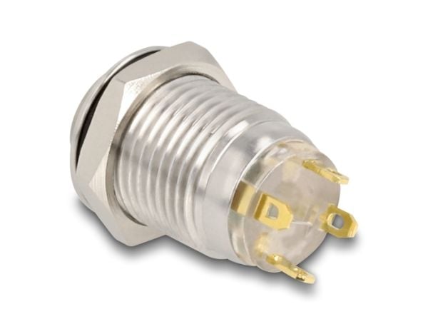 Delock - Push button - for 12 mm installation, 4 x solder connection, blue LED - panelmonterbar - AC 230 V - sølv