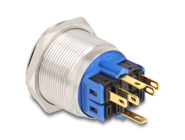 Delock - Push button - for 25 mm installation, 6 x solder connection, red LED power symbol and ring - panelmonterbar - AC 230 V - sølv