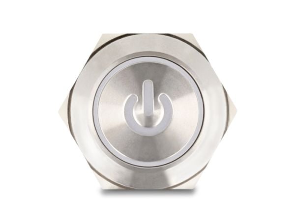 Delock - Push button - for 25 mm installation, 6 x solder connection, red LED power symbol and ring - panelmonterbar - AC 230 V - sølv