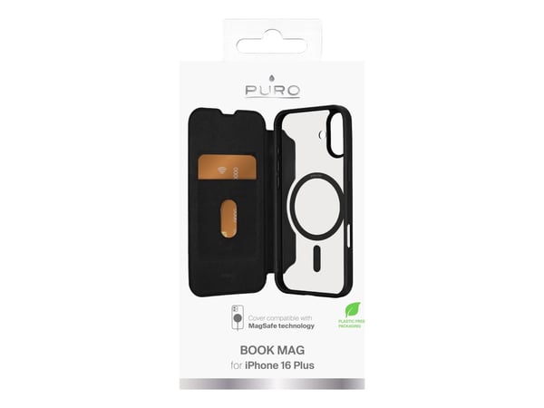 PURO Book Mag, Folio, Apple, iPhone 16 Plus, 17 cm (6.7"), Svart, Gjennomsiktig