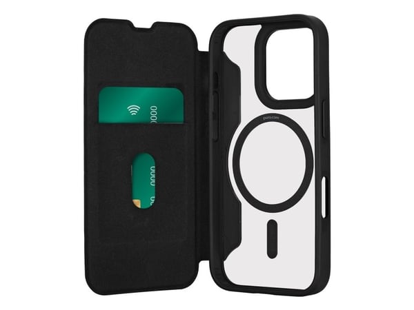 PURO Book Mag, Folio-kotelo, Apple, iPhone 16 Pro Max, 17,5 cm (6.9"), musta, Läpinäkyvä