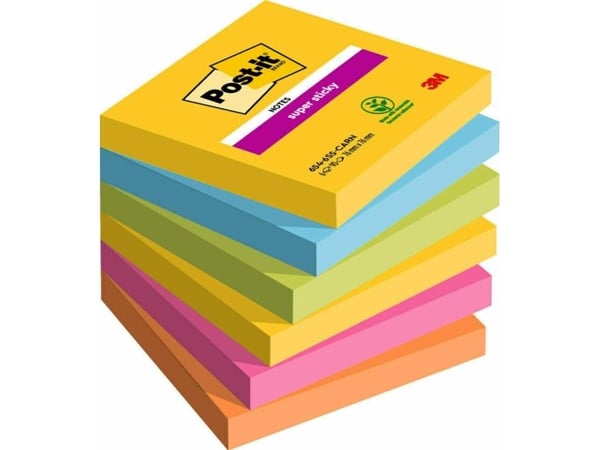 Post-it Super Sticky Rio de Janeiro 654-6SS-RIO-EU - Noter - 76 x 76 mm - 540 ark (6 x 90) - neongul, middelhavsblå, neongrønn, fuksia, neonoransje