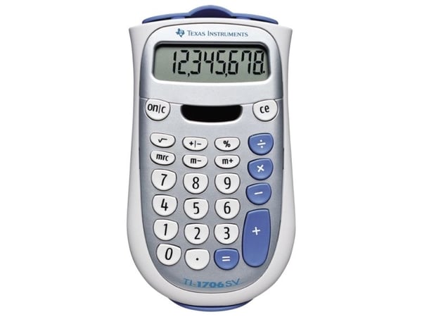 Texas Instruments TI-1706 SV, Työpöytä, Perus, 1 linjat, Akku/Aurinko, Hopea, Valkoinen