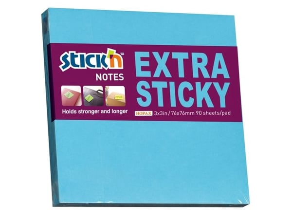 Notesblok Extra Sticky 76x76 90 Blad Neon Blå - (12 stk.)