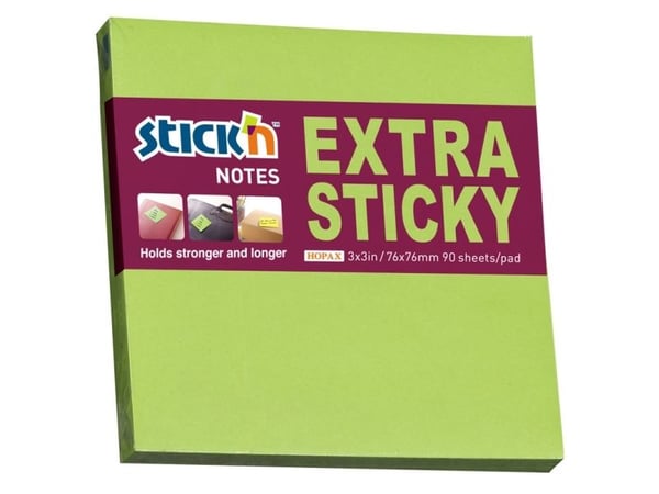 Notesblok Extra Sticky 76x76 90 Blad Neon Grøn - (12 stk.)