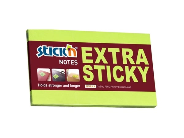 Notesblok Extra Sticky 76x127 90 Blad Neon Grøn - (12 stk.)