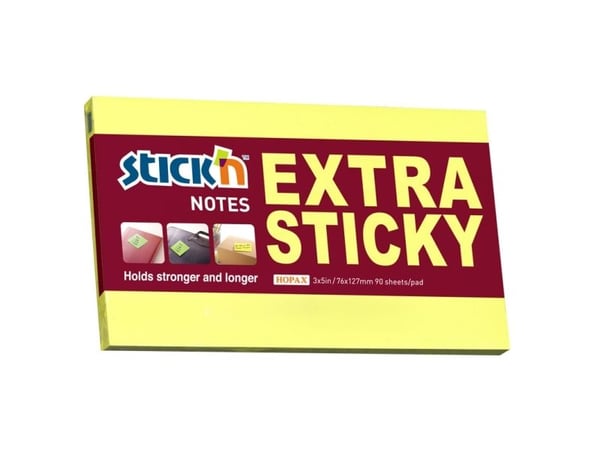 Notesblok Extra Sticky 76x127 90 Blad Neon Gul - (12 stk.)