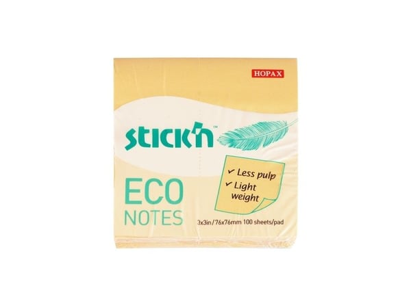 Stick'N Notepad ECO 100b 76x76, keltainen, pastelli76x10x76mm 0,0396kg (1k)