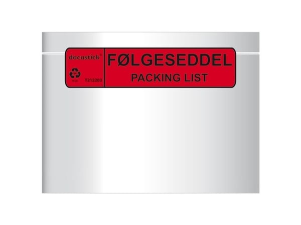 Følgeseddellomme C5 Med Tryk 1000st DK/EN