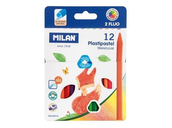 MILAN Trekantede Plastipastel Kridt 12 Farver