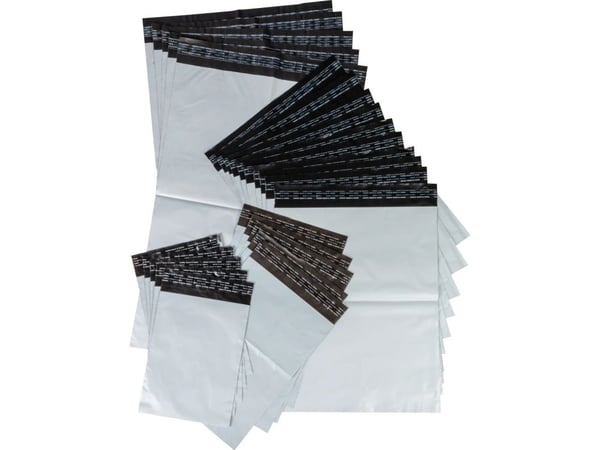 Forsendelsesposer, Postposer Startpakke - med 25 stk. assorterte størrelser, med enkelt selvklebende stripe, hvit
