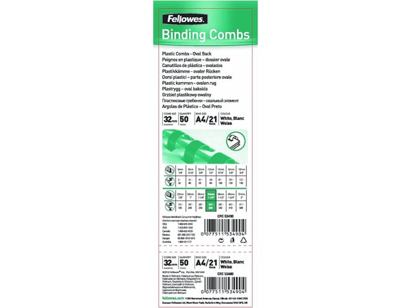 Fellowes 5349002, Hvit, 280 ark, Plast, 300 mm, 20 g, 50 stykker