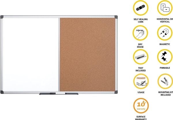 Opslagstavle Kombi Whiteboard/Kork Aluminiumramme 90x60cm