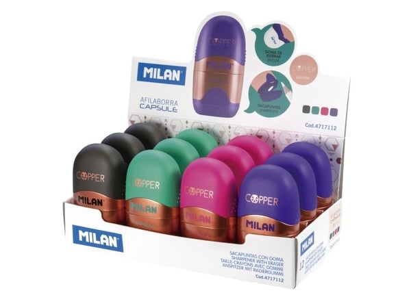 Milan 4717112, Manuell blyantspisser, Svart, Grønn, Lilac, Rosa, Kopper, Stål, 150 mm, 68 mm