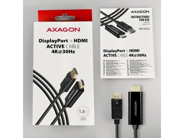 AXAGON RVD-HI14C2 DisplayPort-HDMI-sovitinkaapeli, 4K/30 Hz, 180 cm pitkä - musta
