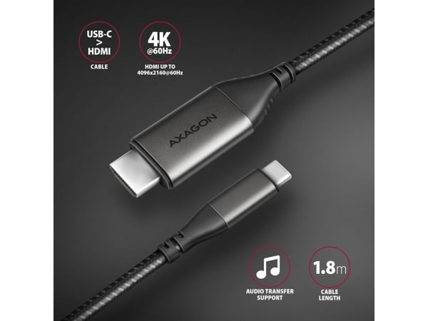 AXAGON RVC-HI2MC - Video adapter - USB-C hann til HDMI hann - 1.8 m - svart - 4 K 60 Hz (4096 x 2160) støtte, aktiv omformer