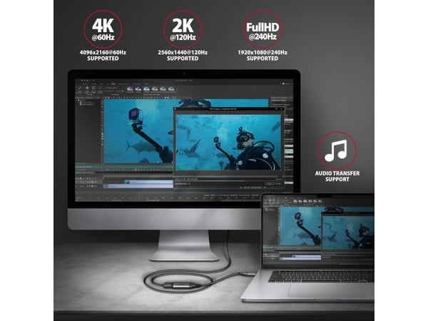 Axagon RVC-HI2M, 0,25 m, USB Type-C, HDMI, Uros, Naaras, Suora