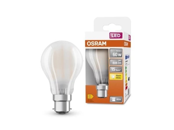 OSRAM LED STAR - LED-filamentlyspære - mattslipt finish - B22d - 6.5 W (ekvivalent 60 W) - klasse E - varmt hvitt lys - 2700 K