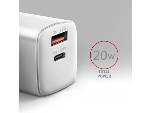 AXAGON ACU-PQ20W - Strømadapter - 20 watt - 3 A - PD 2.0, PD 3.0, QC 2.0, QC 3.0, QC 4.0+, Huawei Fast Charge, SCP, PD/PPS, AFC, PE+, PE 2.0+ - 2 u...