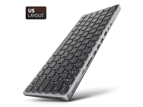Axagon HMC-KB-US, Koblet med ledninger (ikke trådløs), USB 3.2 Gen 1 (3.1 Gen 1) Type-C, 100 W, 3,5 mm, Grå, MMC, MMC Mobile, MicroSD (TransFlash),...
