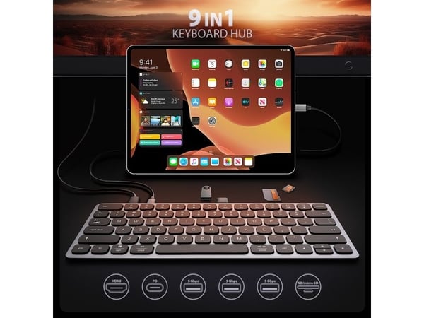 Axagon HMC-KB-US, Koblet med ledninger (ikke trådløs), USB 3.2 Gen 1 (3.1 Gen 1) Type-C, 100 W, 3,5 mm, Grå, MMC, MMC Mobile, MicroSD (TransFlash),...
