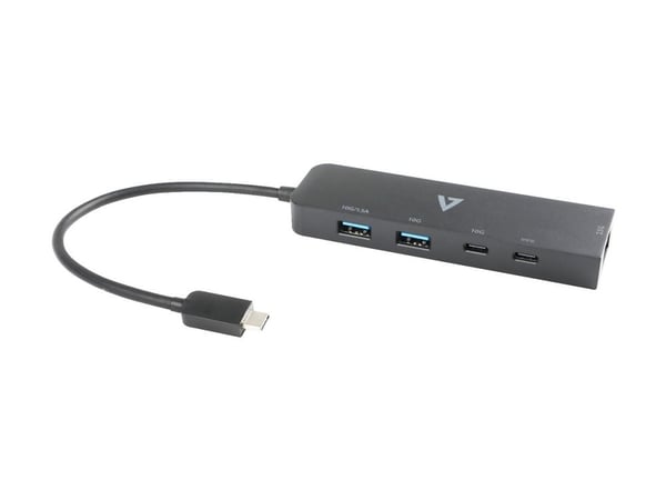 V7 V7UCRJ25GHUB-BLK - Nettverks/USB-adapter - USB-C 3.2 Gen 2 - 2.5GBase-T x 1 + USB 3.2 Gen 2 x 2 + USB-C 3.2 Gen 2 with Power Delivery x 1 - svart