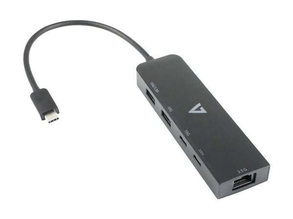V7 V7UCRJ25GHUB-BLK - Nettverks/USB-adapter - USB-C 3.2 Gen 2 - 2.5GBase-T x 1 + USB 3.2 Gen 2 x 2 + USB-C 3.2 Gen 2 with Power Delivery x 1 - svart