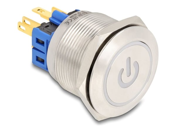 Delock - Push button - for 25 mm installation, 6 x solder connection, red LED power symbol and ring - panelmonterbar - AC 230 V - sølv