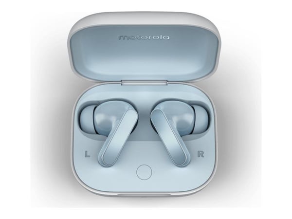 Motorola - True wireless-hörlurar med mikrofon - inuti örat - Bluetooth - aktiv brusradering - glaciärblå
