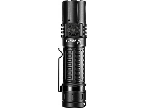 Superfire håndlampe/projektør, 20W, 1700 lm, IP44, oppladbar USB C, med 21700 4000 mAh-batteri