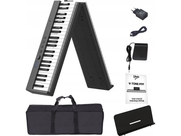 V-Tone PFP digitalt piano bærbart sammenleggbart blått 88 tangenter tastatur med notesats, USB-C, trekk