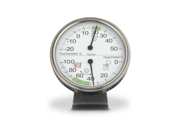 Hama Tahiti, Innendørs, Temperatur- og fuktighetssensor, Mekanisk miljøtermometer, -20 - 50 °C, 10 - 99%, Rustfritt stål