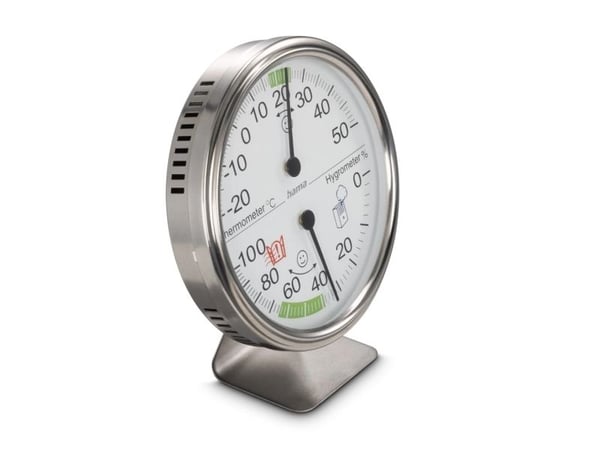 Hama Tahiti, Innendørs, Temperatur- og fuktighetssensor, Mekanisk miljøtermometer, -20 - 50 °C, 10 - 99%, Rustfritt stål