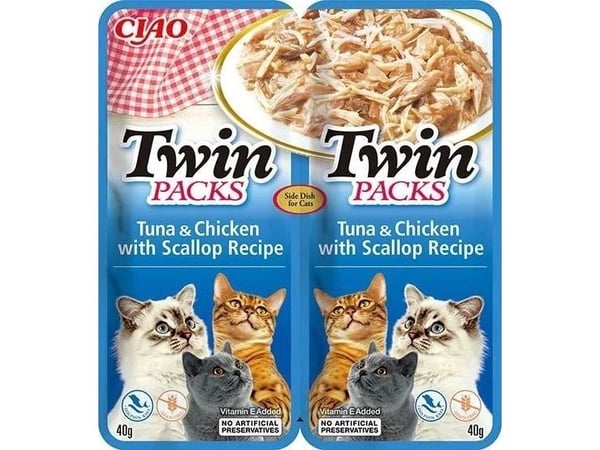 Inaba Foods Inaba Ciao godbit til katt, tunfisk og kamskjell, 2×40 g