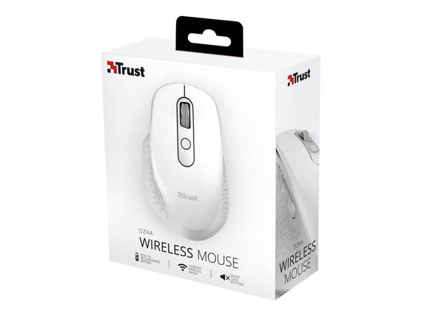 Trust Ozaa, höger hand, optisk, trådlös RF + Bluetooth, 3200 dpi, vit