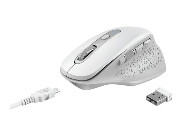 Trust Ozaa - Mus - compact, multi-device - høyrehendt - optisk - 6 knapper - trådløs - 2.4 GHz, Bluetooth - USB trådløs mottaker - hvit