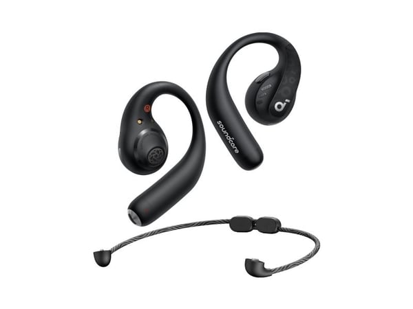 Soundcore AeroFit Pro - True wireless-hodetelefoner med mikrofon - åpent øre - over-øret-montering - Bluetooth - dynamisk svart