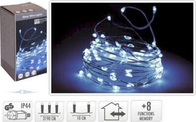 KMTP julelys på sølvtråd 320 LED kaldhvit program/timer