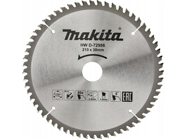 Makita T.C.T. sagblad 210x2,4x30 mm 5° 60T D-72986T.C.T (aluminium)