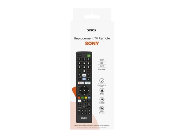 Sinox fjärrkontroll för Sony, TV, RF Trådlös, Tryckknappar, Svart