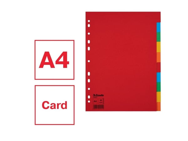 Esselte - Inndeler - 10 deler - for A4 (210 x 297 mm) - kapasitet: 10 ark - med fliker - multifarge