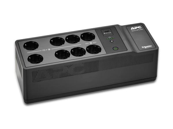 APC Back-UPS BE Series BE500G2 - UPS (vegg- / overflatemonterbar) - USB Type A - AC 230 V - 300 watt - 500 VA - 9 Ah - utgangskontakter: 8 - Italia...