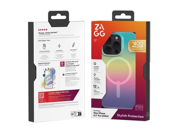 ZAGG Milan Snap - Baksidedeksel for mobiltelefon - MagSafe-samsvar - grafen - iriserende - for Apple iPhone 16 Pro