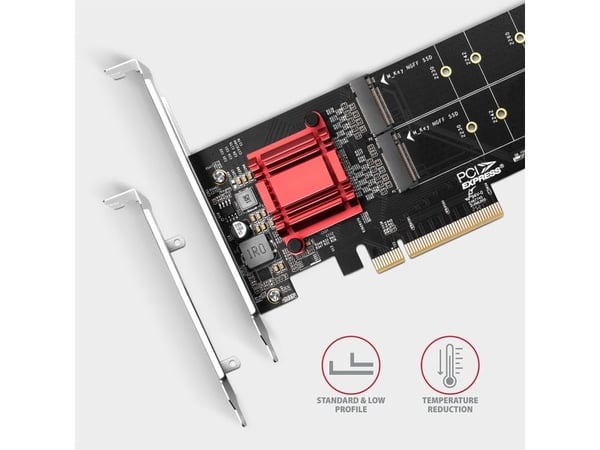 Axagon PCEM2-ND, PCIe, M.2, Hankjønn, Full høyde/lav profil, PCIe 3.0, Svart, Rød