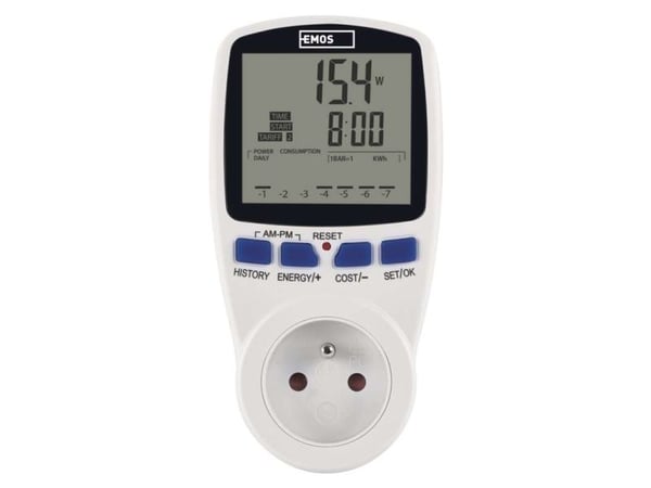 Emos Digital wattmåler energimåler for 230V 16A stikkontakt 5-3680W Emos P5805 hvit