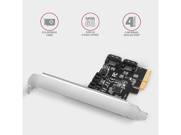 Axagon PCES-SA4X4, PCIe, SATA, Hankjønn, Full høyde/lav profil, PCIe 3.0, Svart