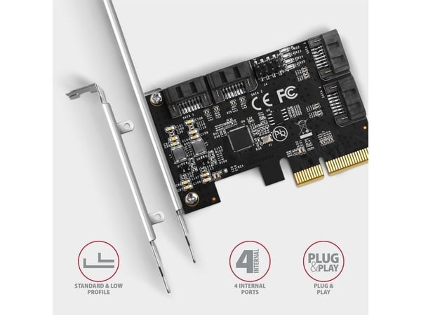 Axagon PCES-SA4X4, PCIe, SATA, Hankjønn, Full høyde/lav profil, PCIe 3.0, Svart