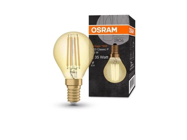 OSRAM Vintage 1906 - LED-filamentlyspære - klar finish - E14 - 4 W (ekvivalent 35 W) - klasse F - behagelig varmt lys - 2400 K - gull