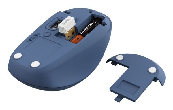 Trust Yvi+ - Mus - compact, multi-device - høyre- og venstrehåndet - optisk - 3 knapper - trådløs - 2.4 GHz, Bluetooth 5.0 - USB trådløs mottaker -...