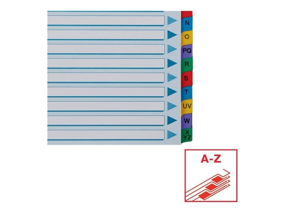 Esselte - Avdelare - 10 delar - förtryckt: A-Z - för A4 (210 x 297 mm) - tabbad - flera färger